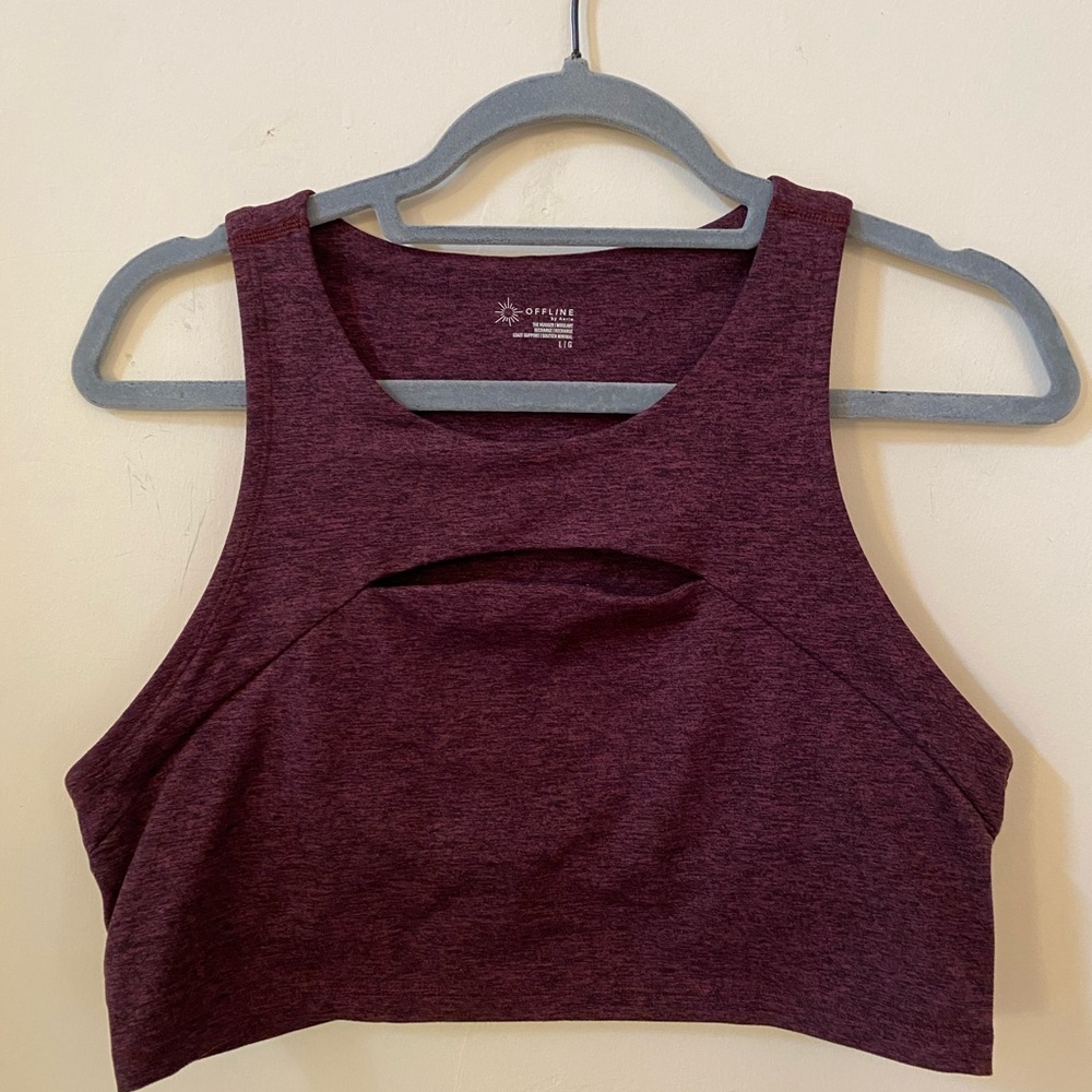 OFFLINE by Aerie Real Me Keyhole Front Sports Bra Burgundy Maroon L